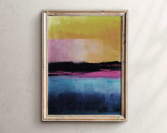 Colorful Abstract Stripe Painting Yellow Pink Blue Art Poster
