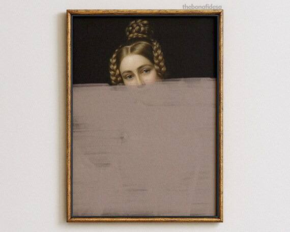 Altered Vintage Portrait Hidden Woman Peeking Moody Minimalist Wall Art