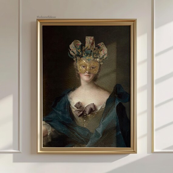 Woman in Golden Venetian Mask Baroque Masquerade Portrait Wall Art