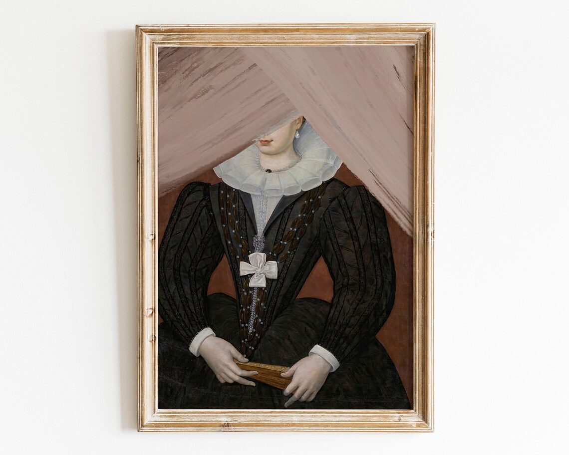 Altered Baroque Noblewoman Pink Painted Veil Portrait Art Print