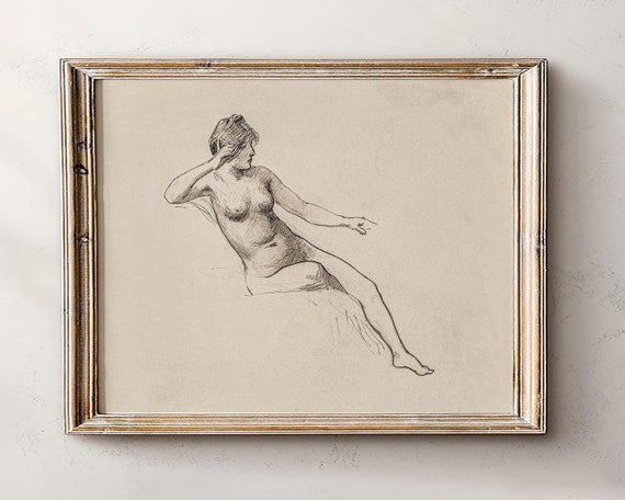 Nude Vintage Sketch Female Figure Drawing Art Print