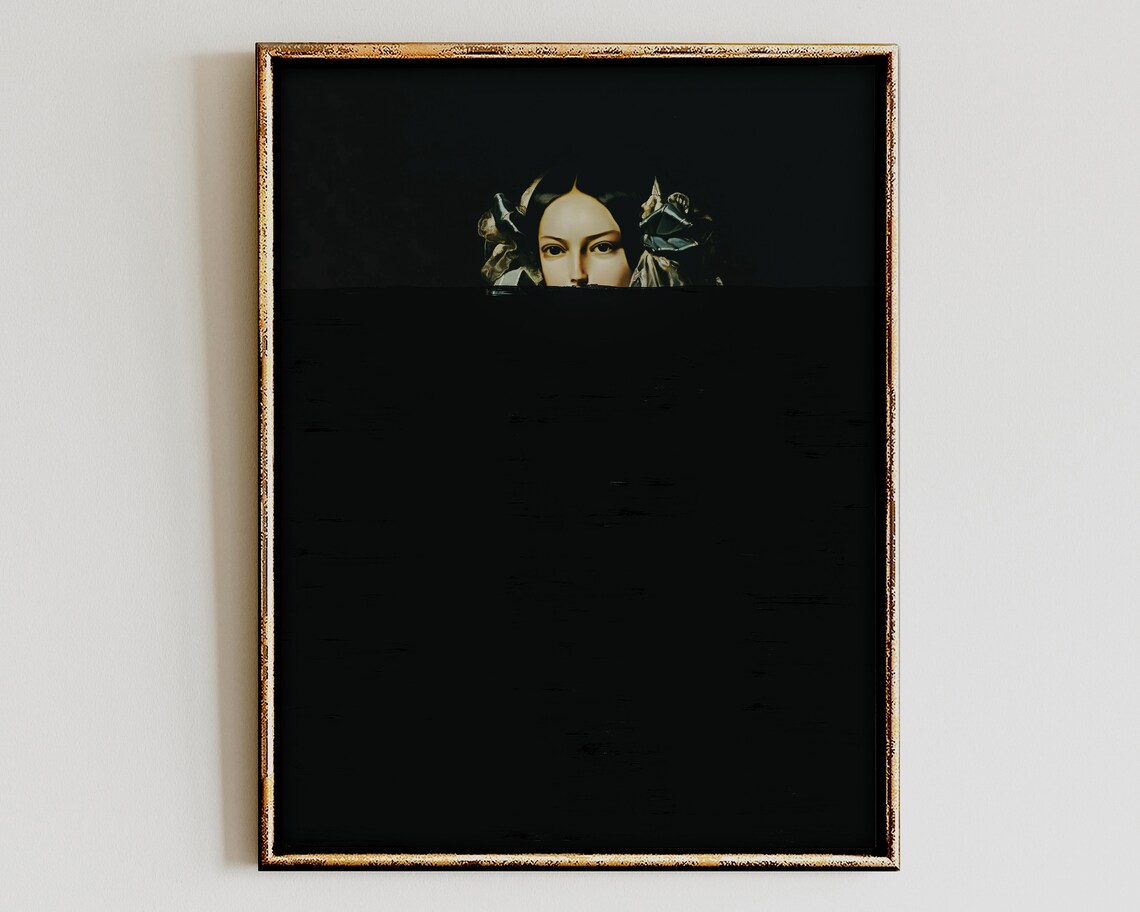 Emerging From Darkness Surreal Woman Portrait Antique Oil Painting Poster