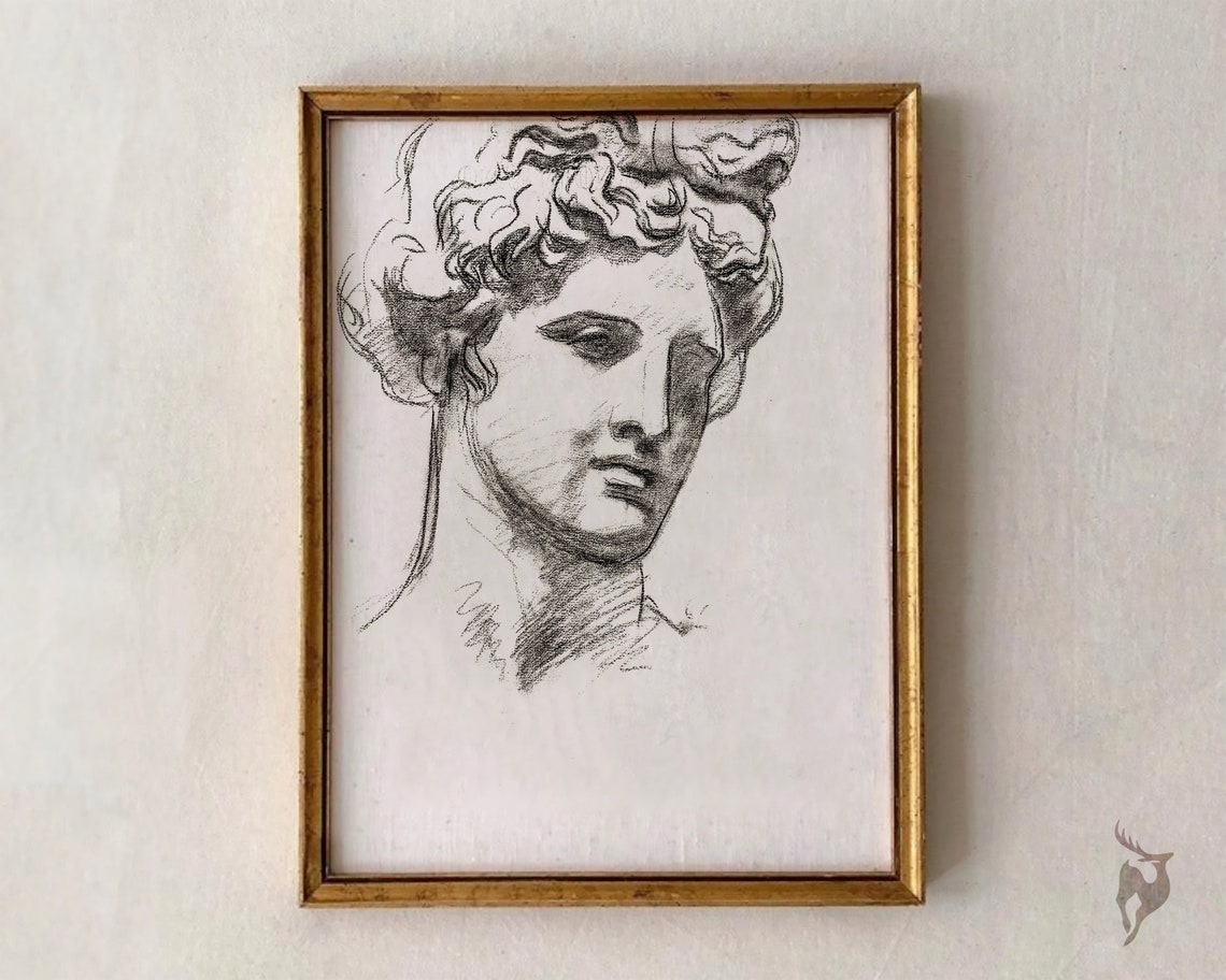 Charcoal Sketch Print Woman Figure Dark Academia Decor