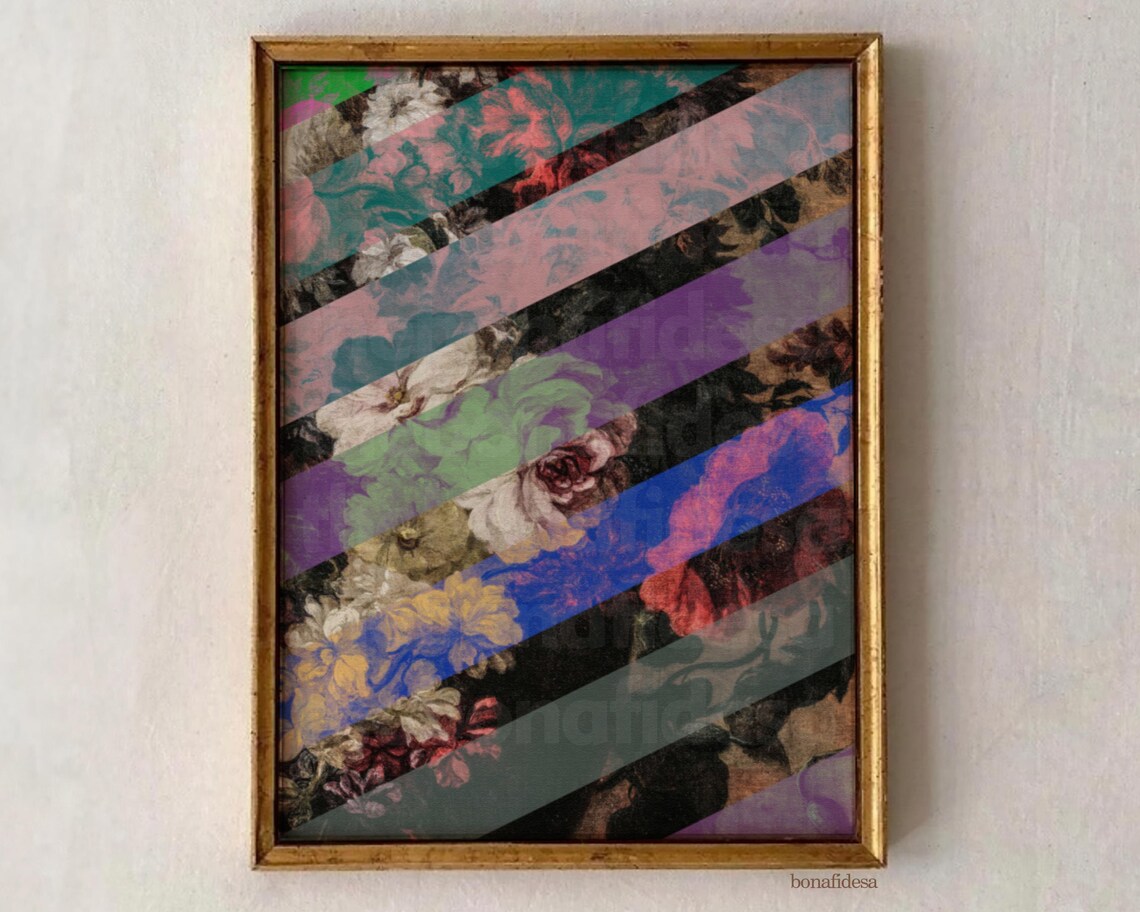 Abstract Floral Art Print Vintage Stripe Flower Wall Decor