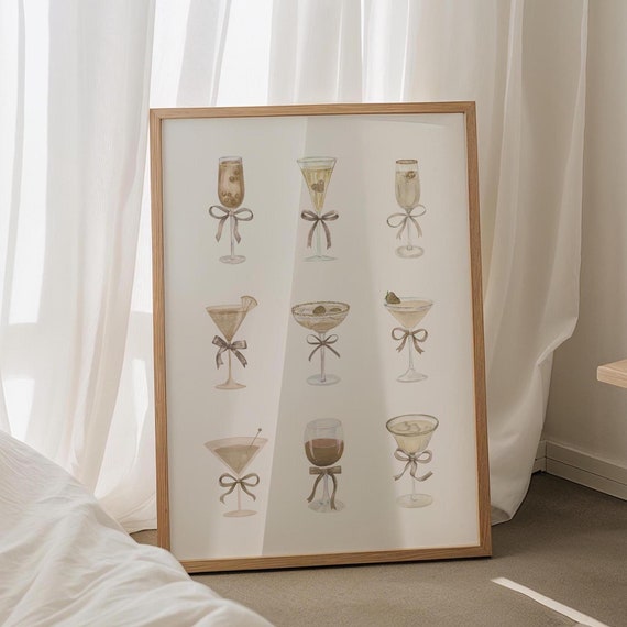 Beige Cocktail Wall Art, Trendy Preppy Decor