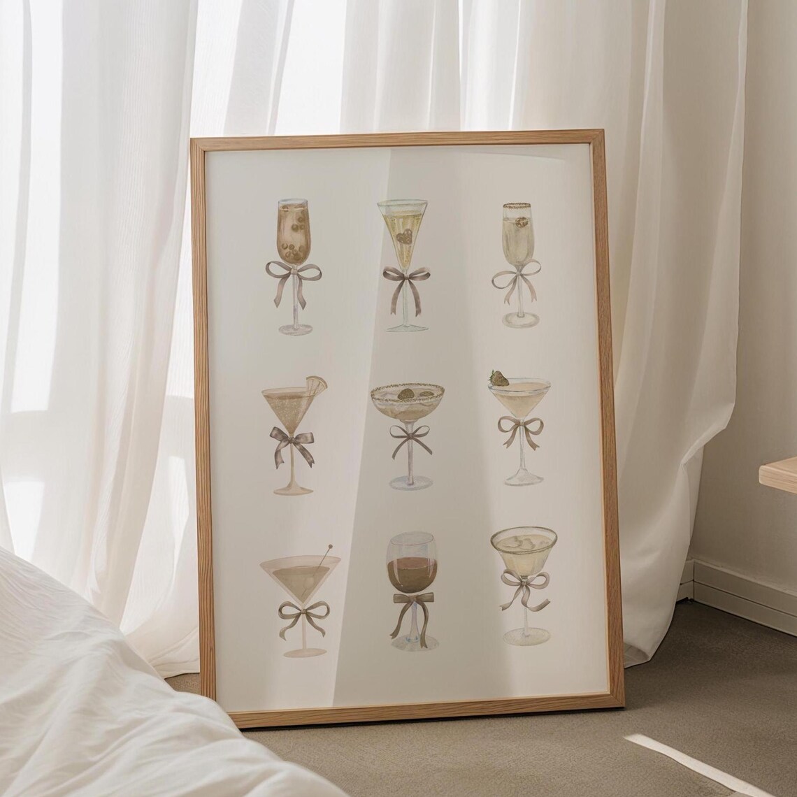 Beige Cocktail Wall Art, Trendy Preppy Decor