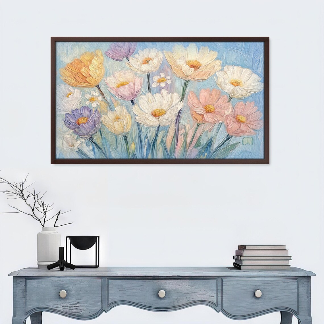 Pastel Cosmos Daisy Bouquet Impasto Spring Floral Painting Poster - Image 2