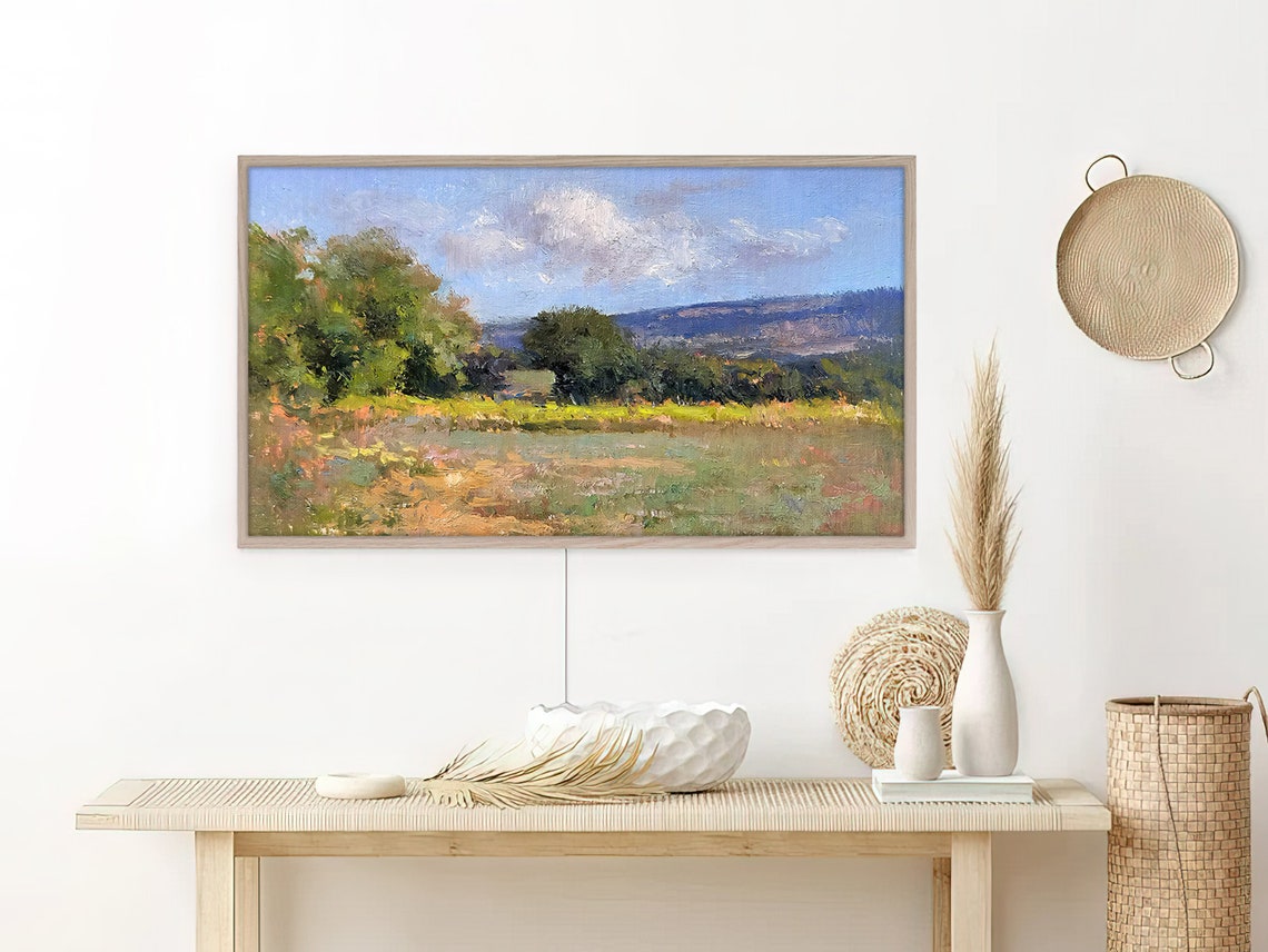Frame Tv Art Summer Landscape Oil Painting Impressionist Artwork Textured Frame Tv Country Scenery Blue Sky Tv Decor - Image 2