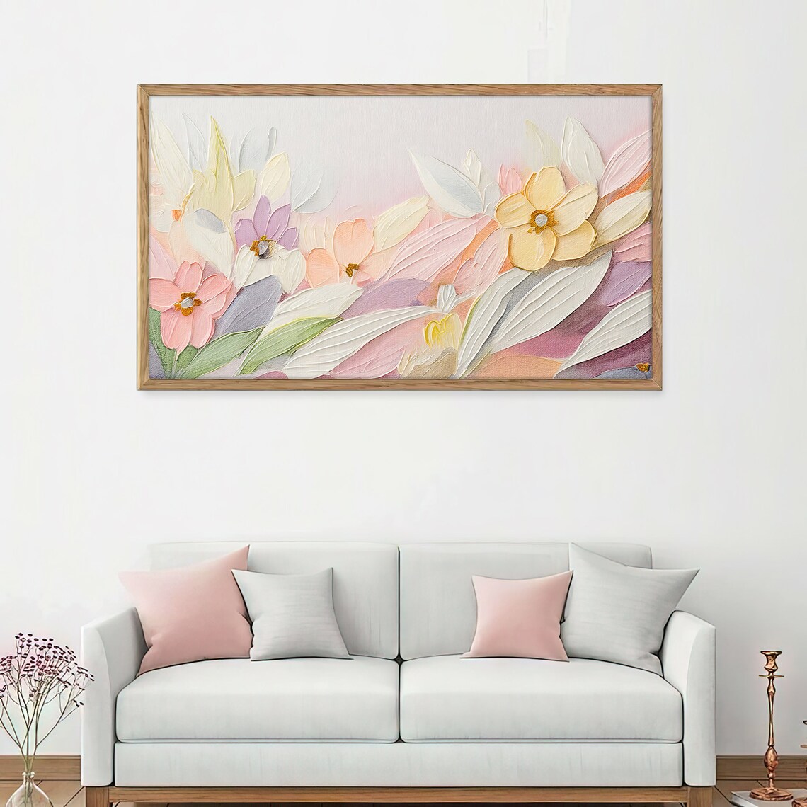 Elegant Pastel Blooms Yellow Pink Lavender Textured Floral Art Poster - Image 4