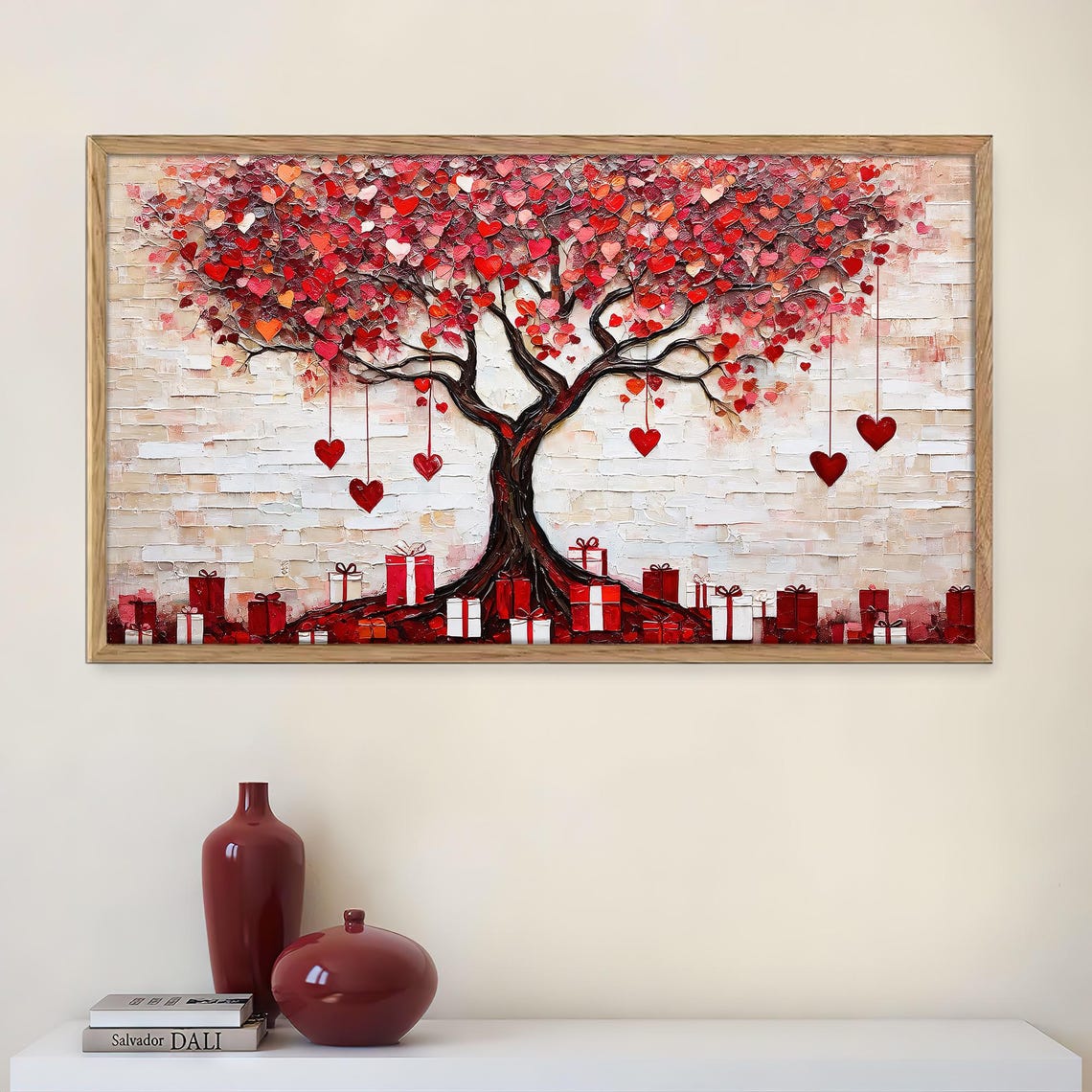 Red Heart Love Tree Impasto Oil Painting Valentine Gift Decor Poster - Image 4