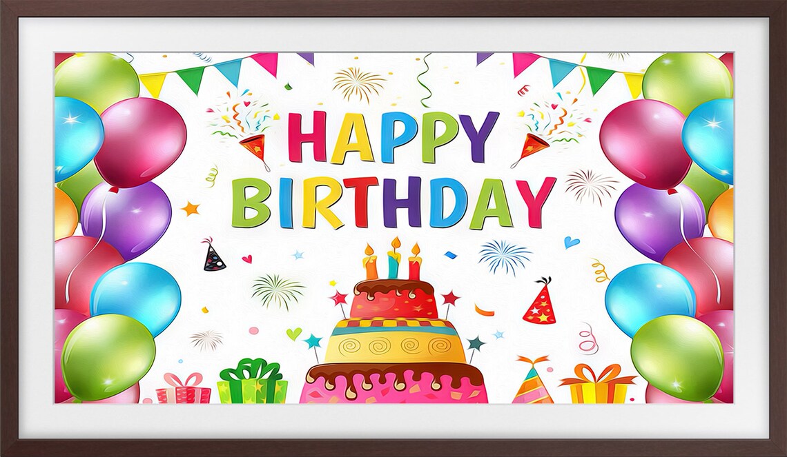 Birthday Cake and Balloons Art Print, Happy Birthday - Image 3