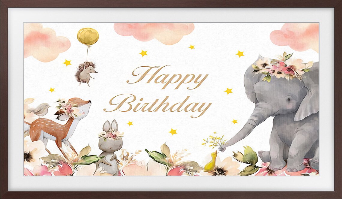 Happy Birthday Baby Animals Elephant Deer Bunny Party Art Print - Image 3