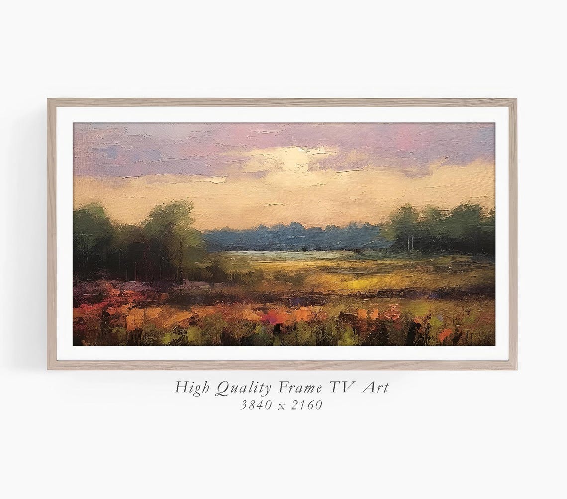 Frame Tv Art Peaceful Sunset Over Field Rustic Landscape Painting Nature Inspired Wall Art Impressionist Art - Image 3