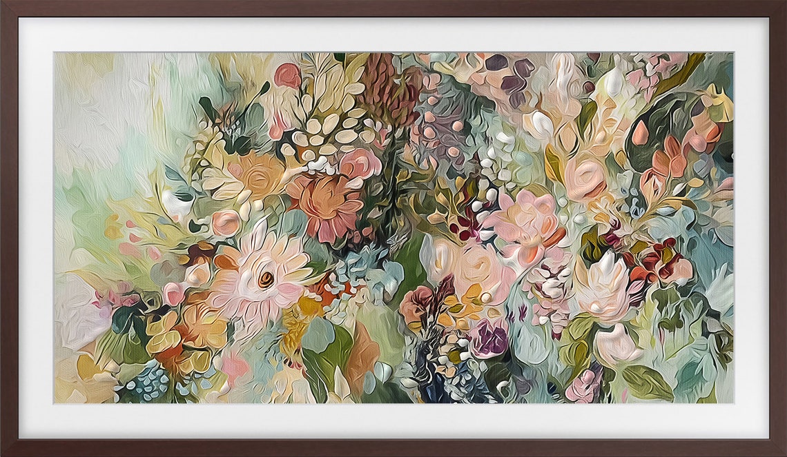 Soft Summer Flower Garden Pastel Peach Sage Blossom Art Poster - Image 3