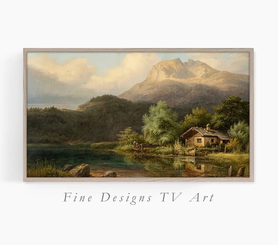 Frame Tv Art Mountain Landscape Vintage Oil Painting Art Tv Farmhouse Decor