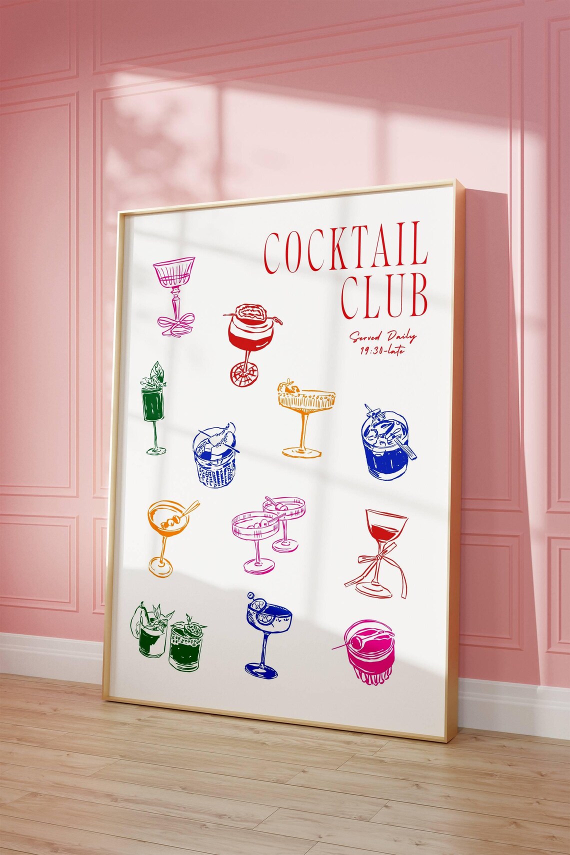 Cocktail Club Fun Vibrant Colorful Illustrated Drinks Bar Art Poster - Image 4
