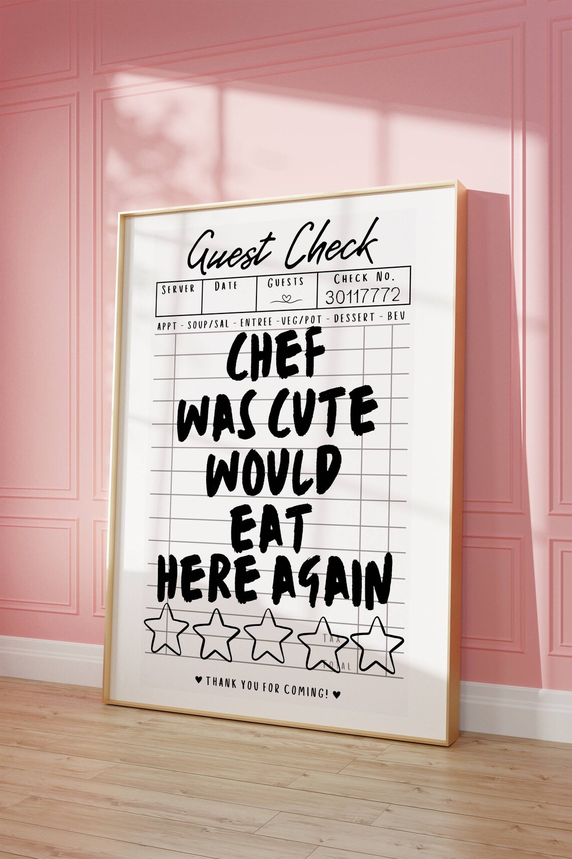 Guest Check Receipt Print, Retro Kitchen Wall Art