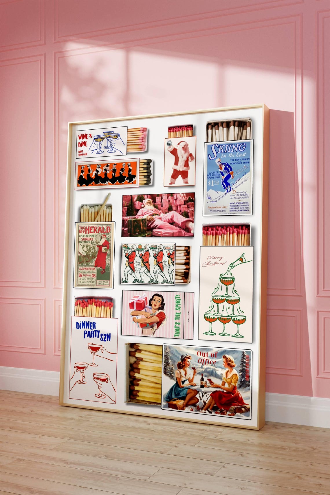 Vintage Retro Christmas Matchbox Collage Festive Holiday Art Poster - Image 3