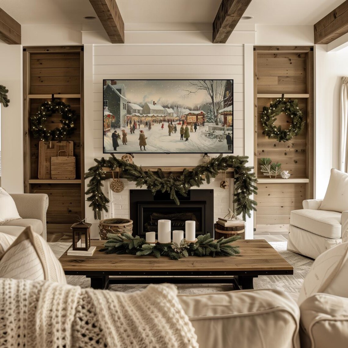 Winter Christmas Town, Classic Christmas Village Art Print - Image 4