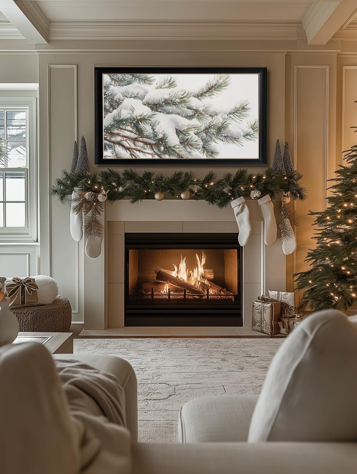 Snowy Pine Branches Winter Close Up Farmhouse Christmas Wall Art - Image 2