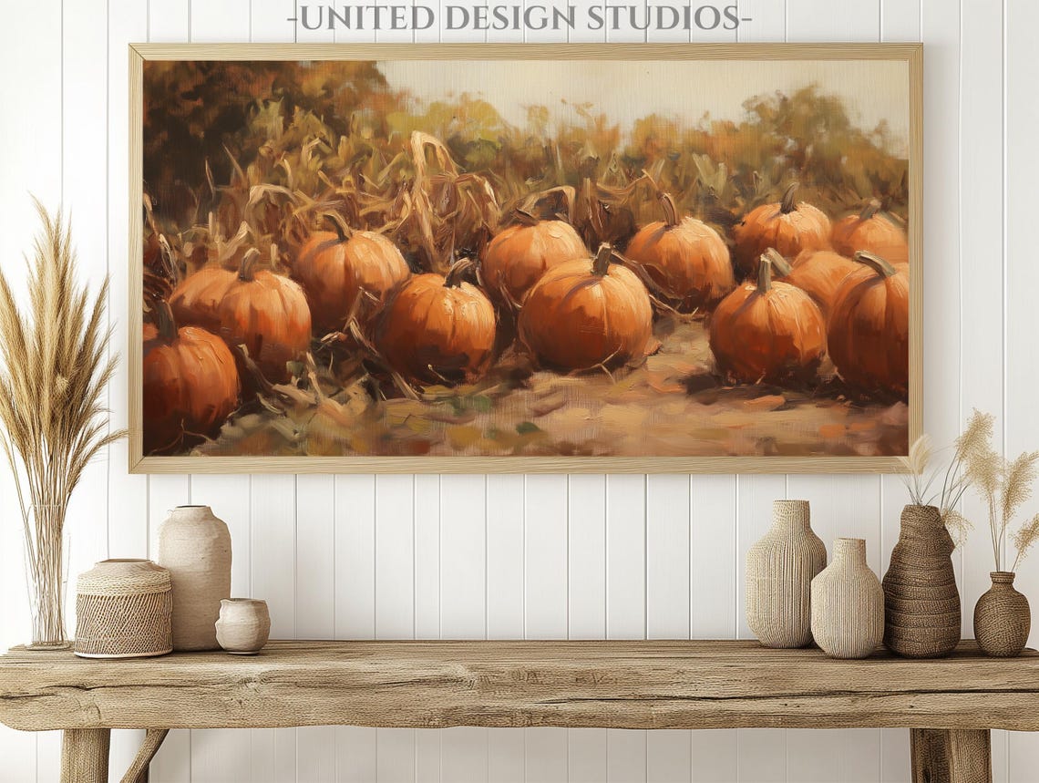 Fall Pumpkin Patch Harvest Field Warm Oil Painting Autumn Poster - Image 2