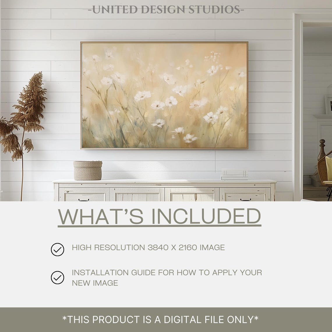 Soft White Wildflowers Golden Field Dreamy Spring Meadow Poster - Image 2