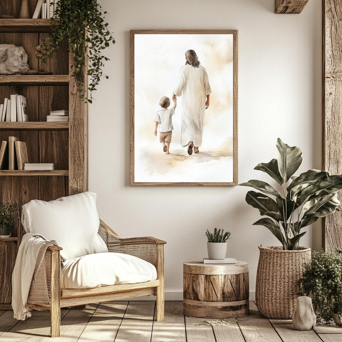Jesus Walking With Young Boy Art Print, Christian - Image 2