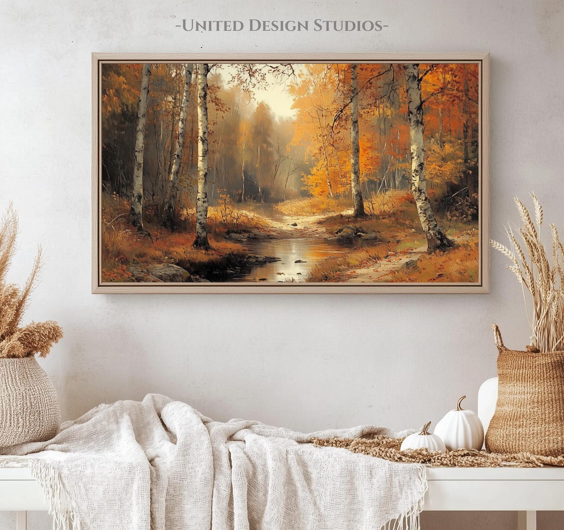 Birch Forest Autumn Stream Orange Gold Vintage Fall Woods Poster - Image 4