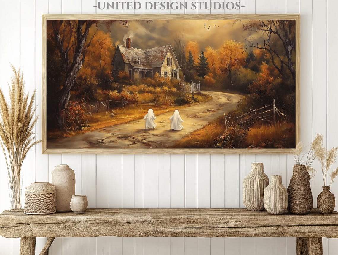Frame Tv Art Cute Ghosts In Landscape Autumn Halloween Art For Tv Country Rustic Cottage Decor - Image 3