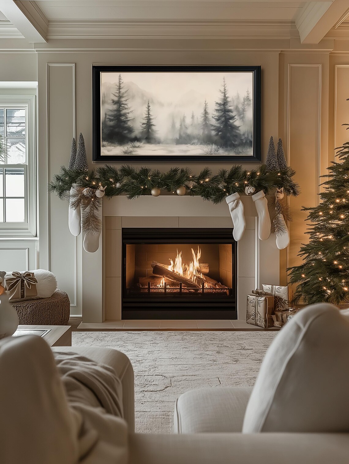 Winter Forest Landscape Art Print, Rustic Holiday Mood - Image 2