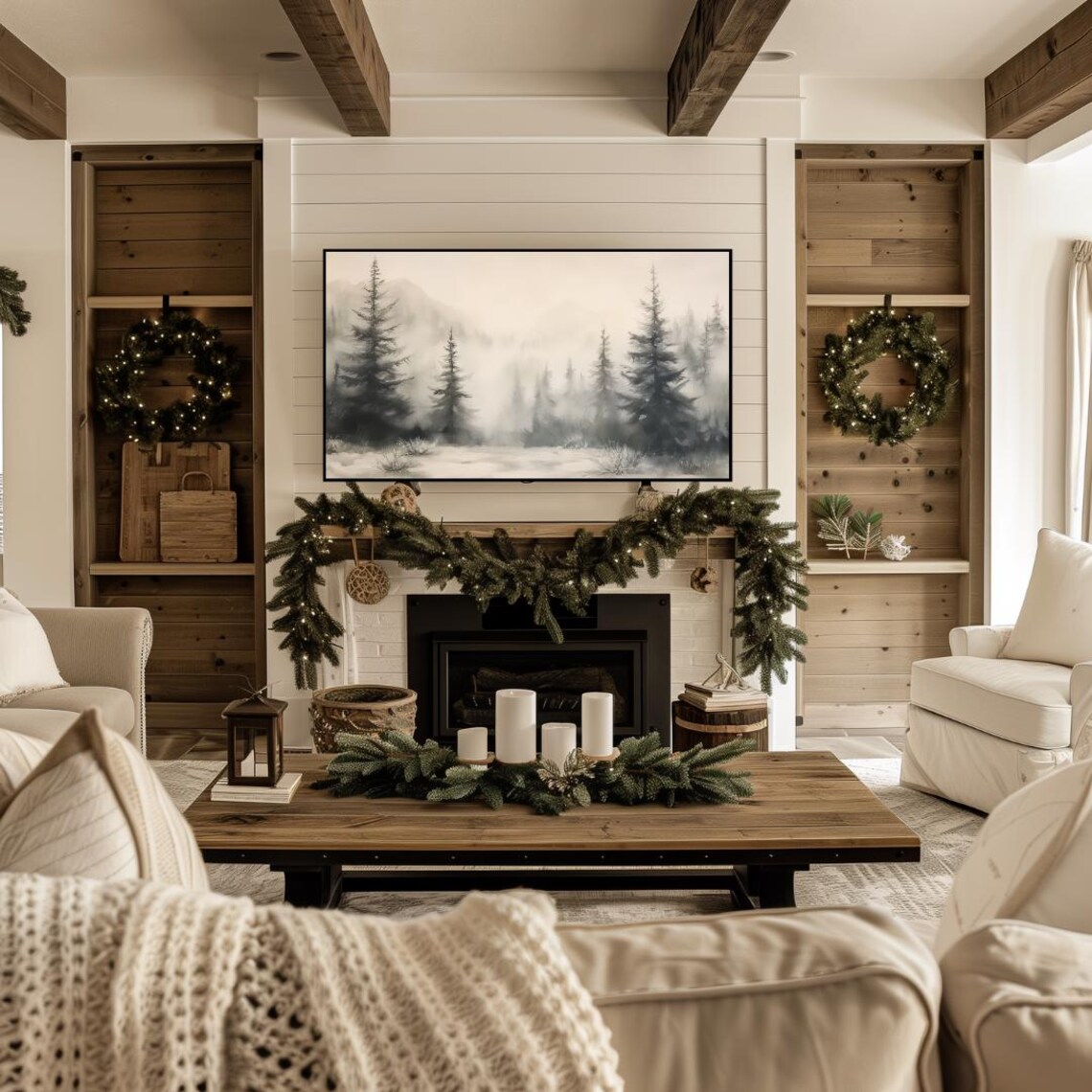 Winter Forest Landscape Art Print, Rustic Holiday Mood - Image 4