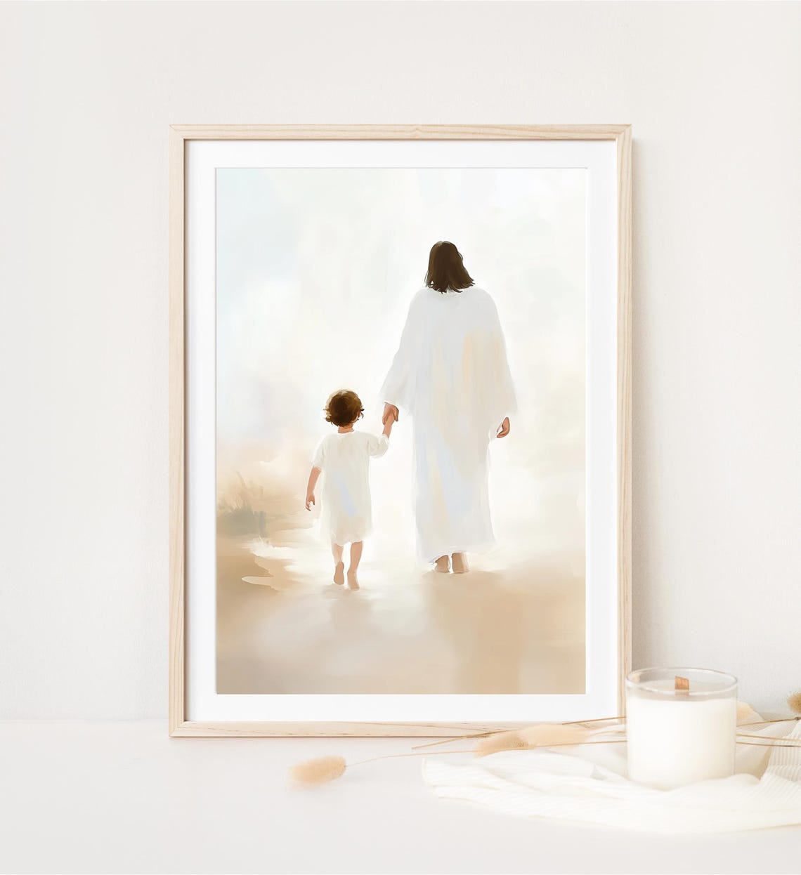 Jesus Holding Child Hand Walking In Heaven Christian Wall Art - Image 5
