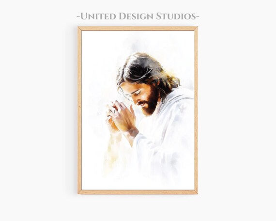 Jesus Praying Hands Clasped Watercolor Devotion Christian Faith Art Poster