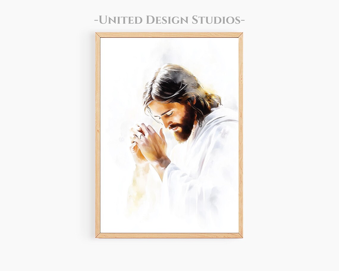 Jesus Praying Hands Clasped Watercolor Devotion Christian Faith Art Poster