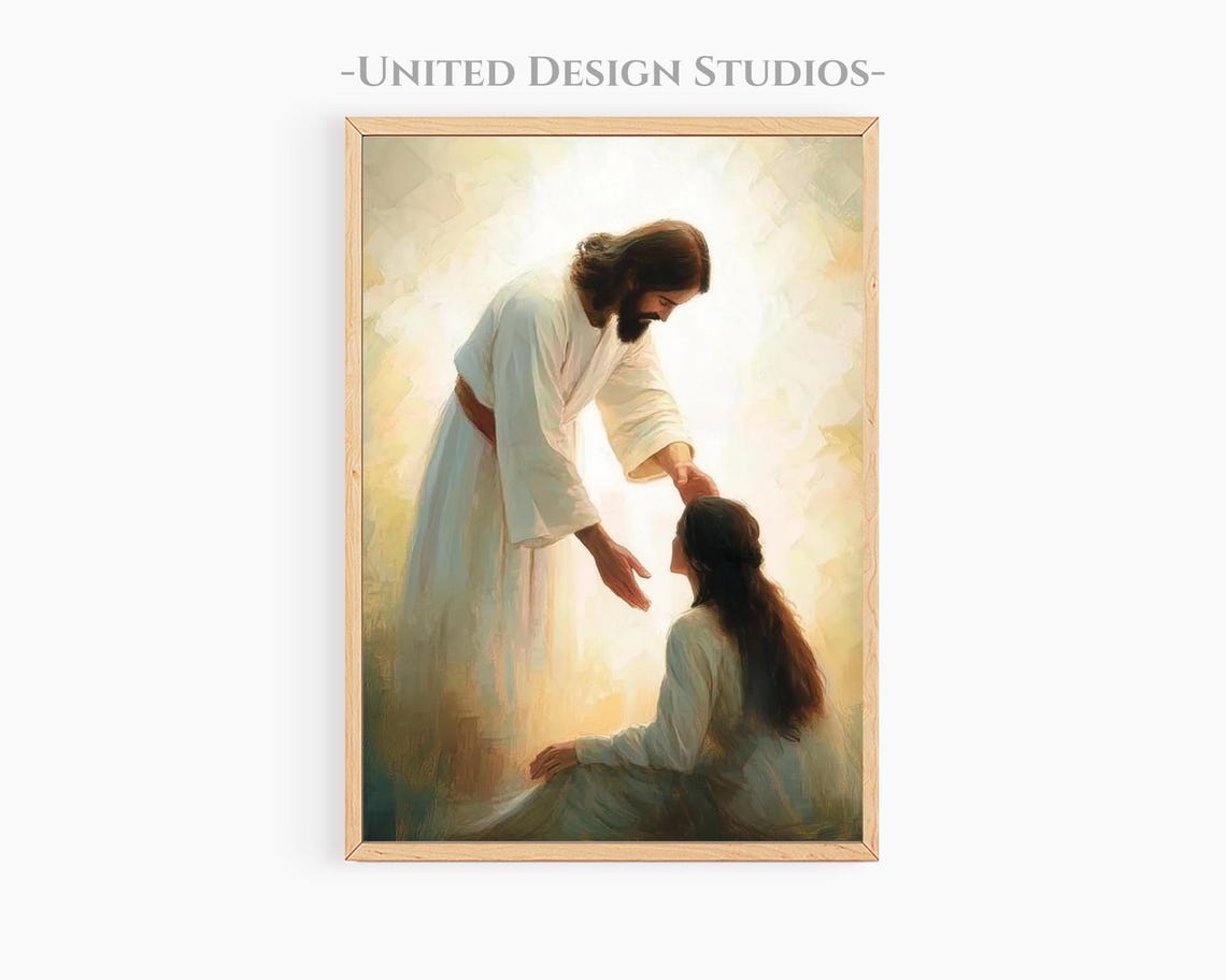 Your Faith Has Made You Well Jesus Art Modern Christian Art Painting Of Jesus Healing Woman Christian Artwork Jesus Painting