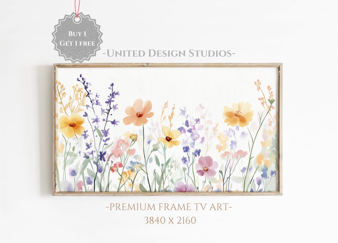 Pastel Wildflowers Watercolor Spring Meadow Botanical Wall Art