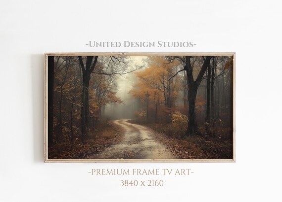 Frame Fall Tv Art Moody Autumn Tv Decor Rustic Fall Landscape Painting Tv Art Painting Of A Fall Forest Path For The Frame Tv