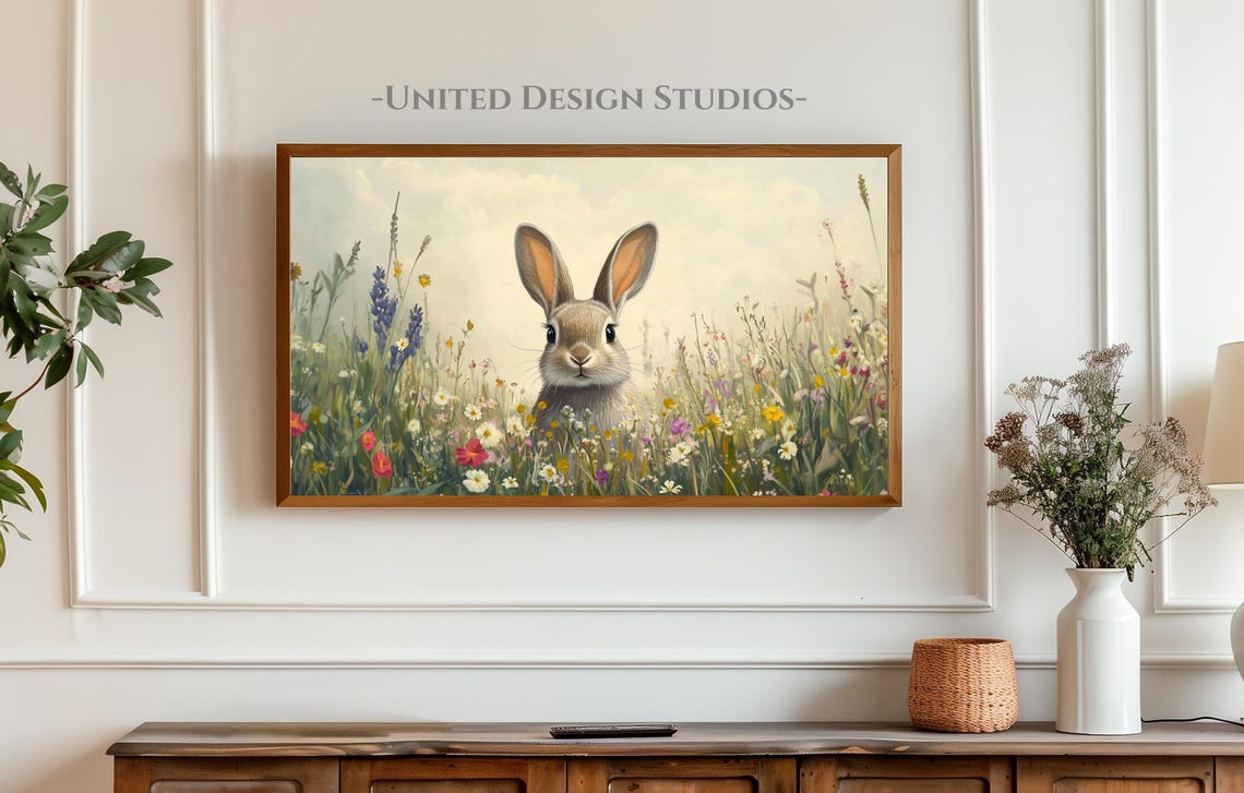 Bunny In Colorful Wildflower Field Spring Easter Rabbit Wall Art - Image 5