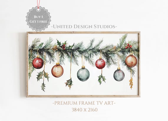 Christmas Ornaments and Garland Holiday Art Print
