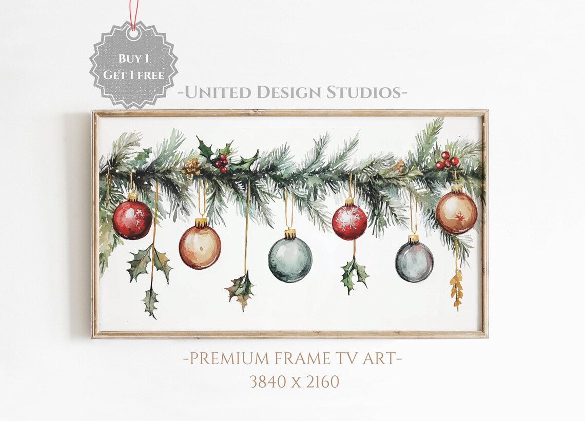 Christmas Ornaments and Garland Holiday Art Print