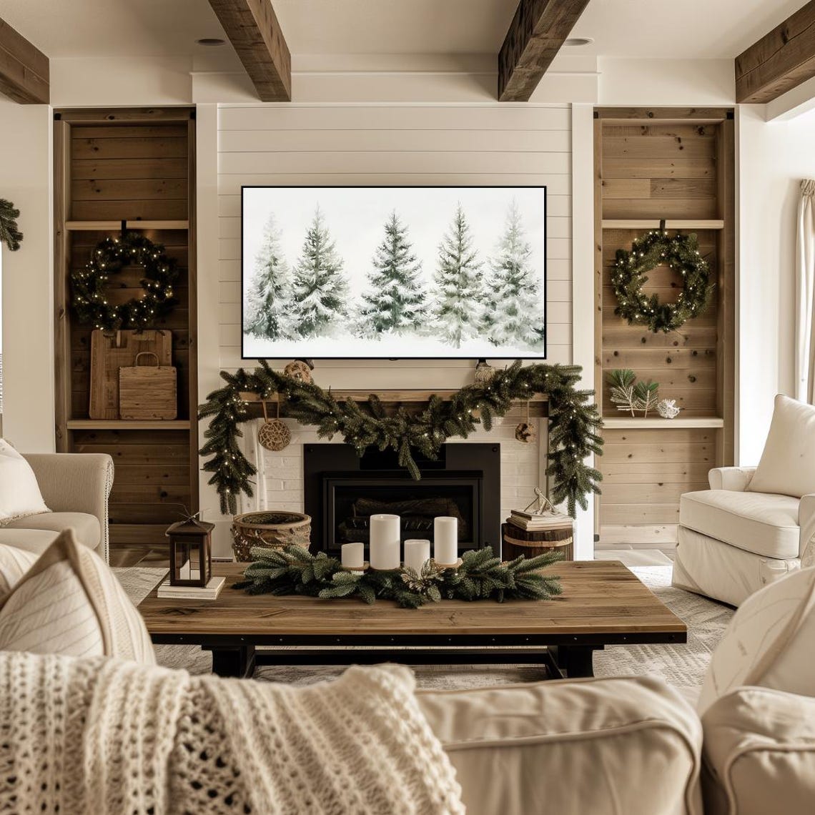 Frame Tv Winter Art Minimalist Winter Landscape Watercolor Painting Frame Tv Art Farmhouse Winter Tv Art Holiday Frame Tv Art - Image 4