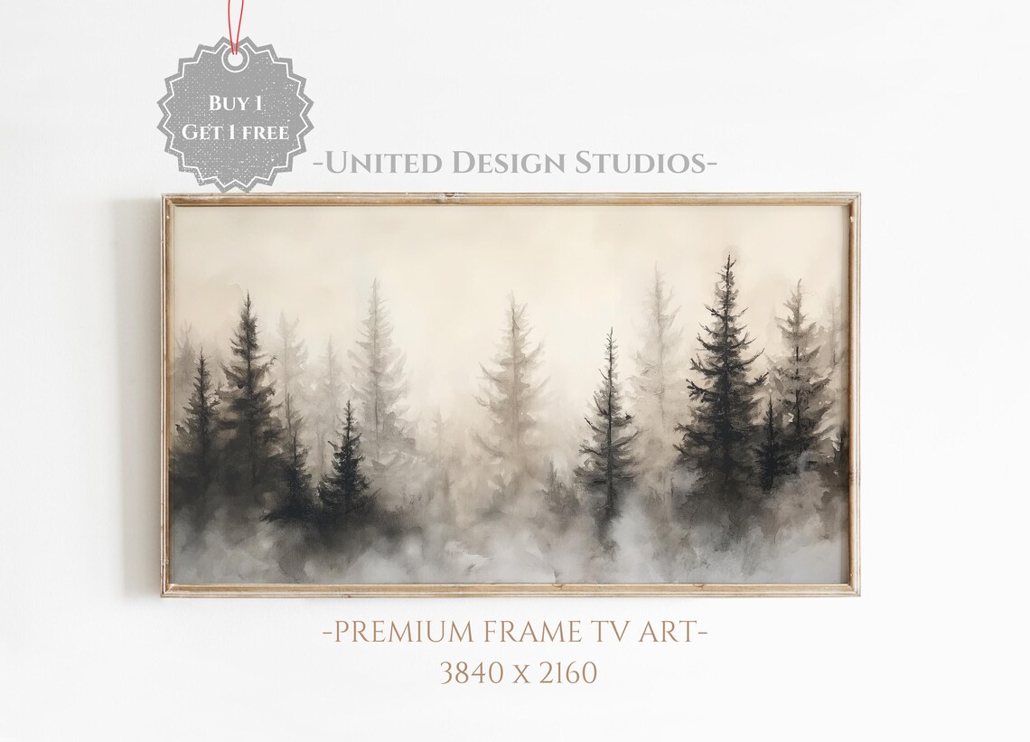Winter Forest Landscape Art Print, Rustic Neutral