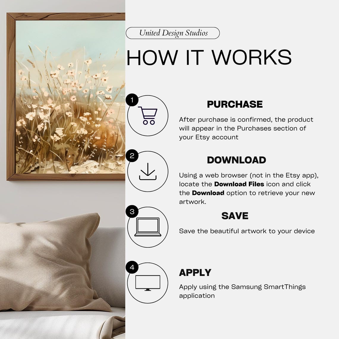Coastal Wildflowers Beach Dunes Ocean View Serene Frame TV Art Poster - Image 3