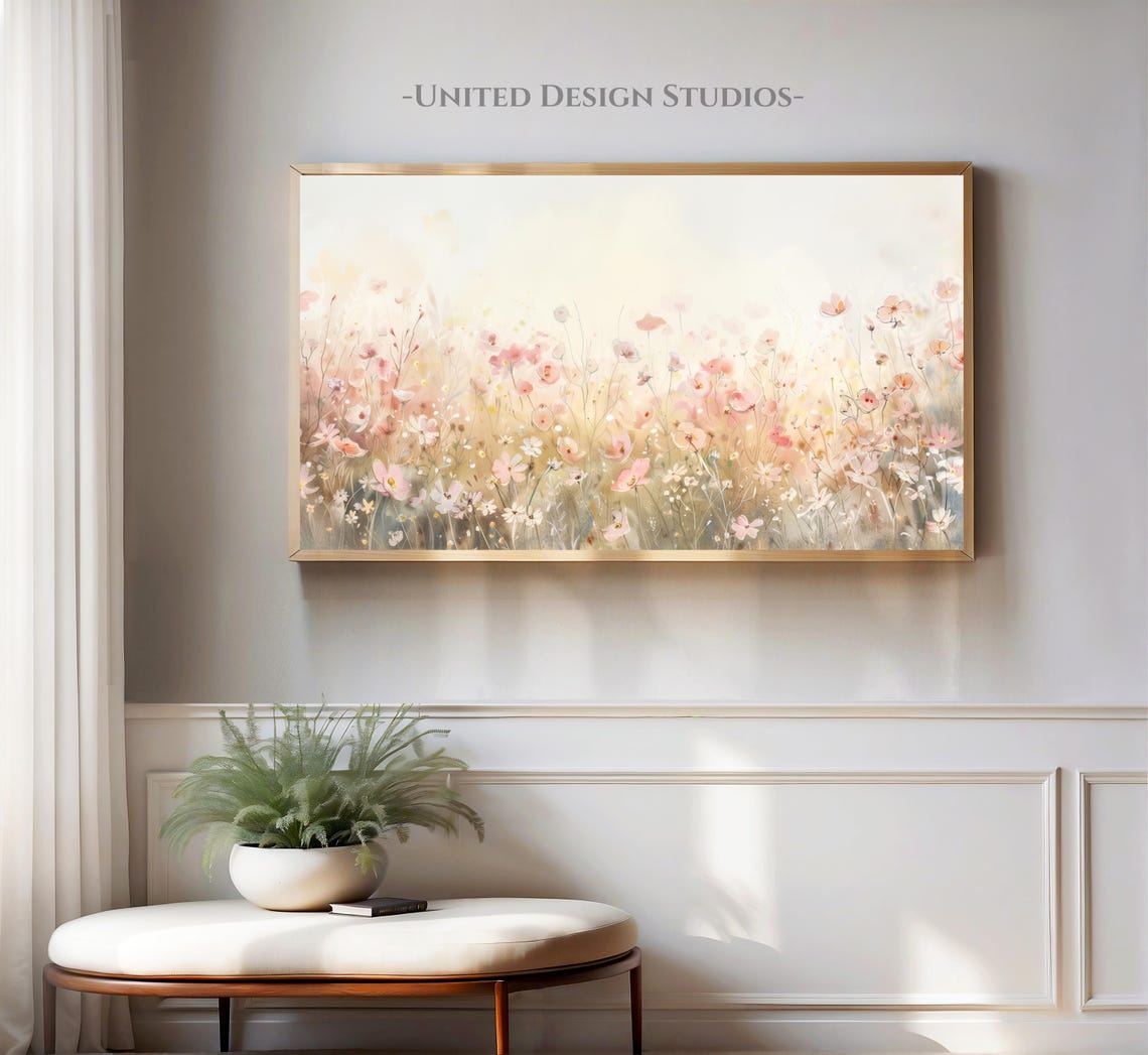 Blush Pink Wildflowers Delicate Spring Floral Field Wall Art - Image 2
