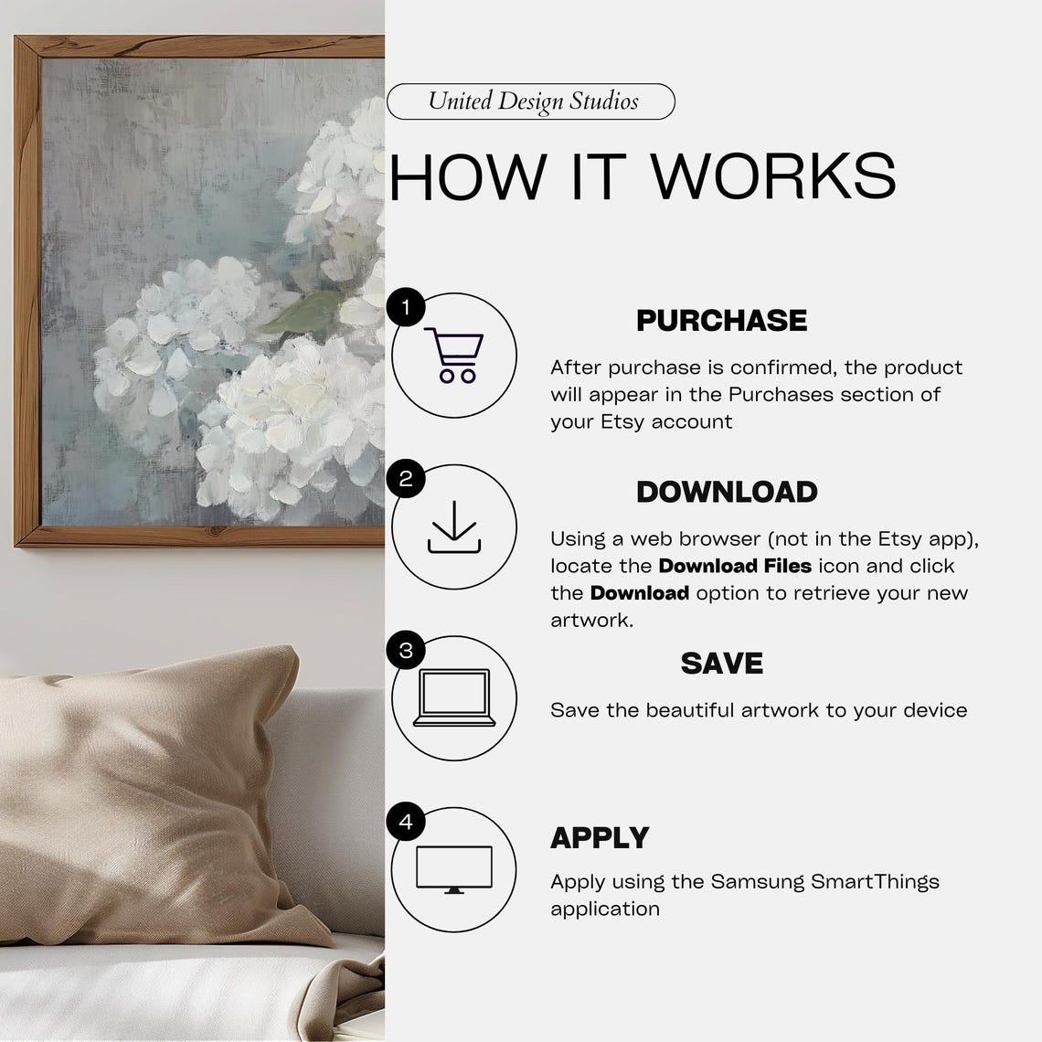 White Hydrangea Blooms Soft Neutral Botanical Oil Painting Poster - Image 3
