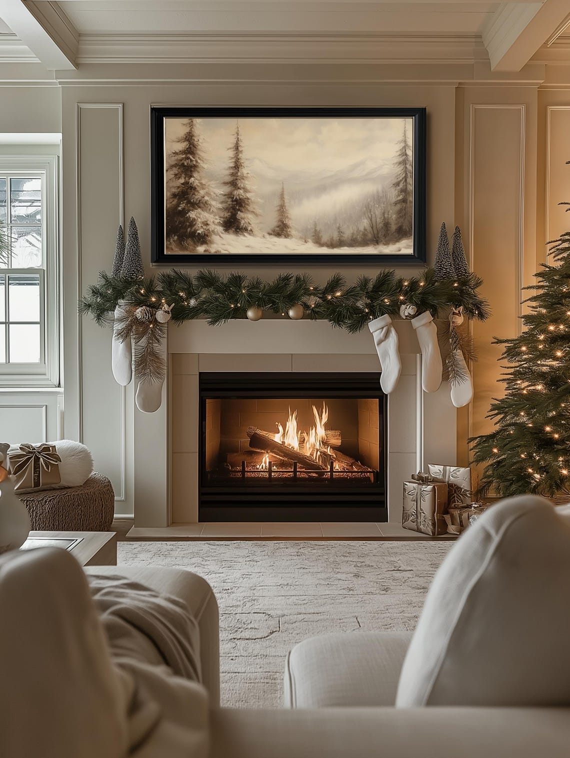 Winter Frame Tv Art Neutral Painting Winter Mountain Landscape Snow Covered Trees Tv Art Farmhouse Winter Tv Art Frame Tv Art Christmas - Image 2