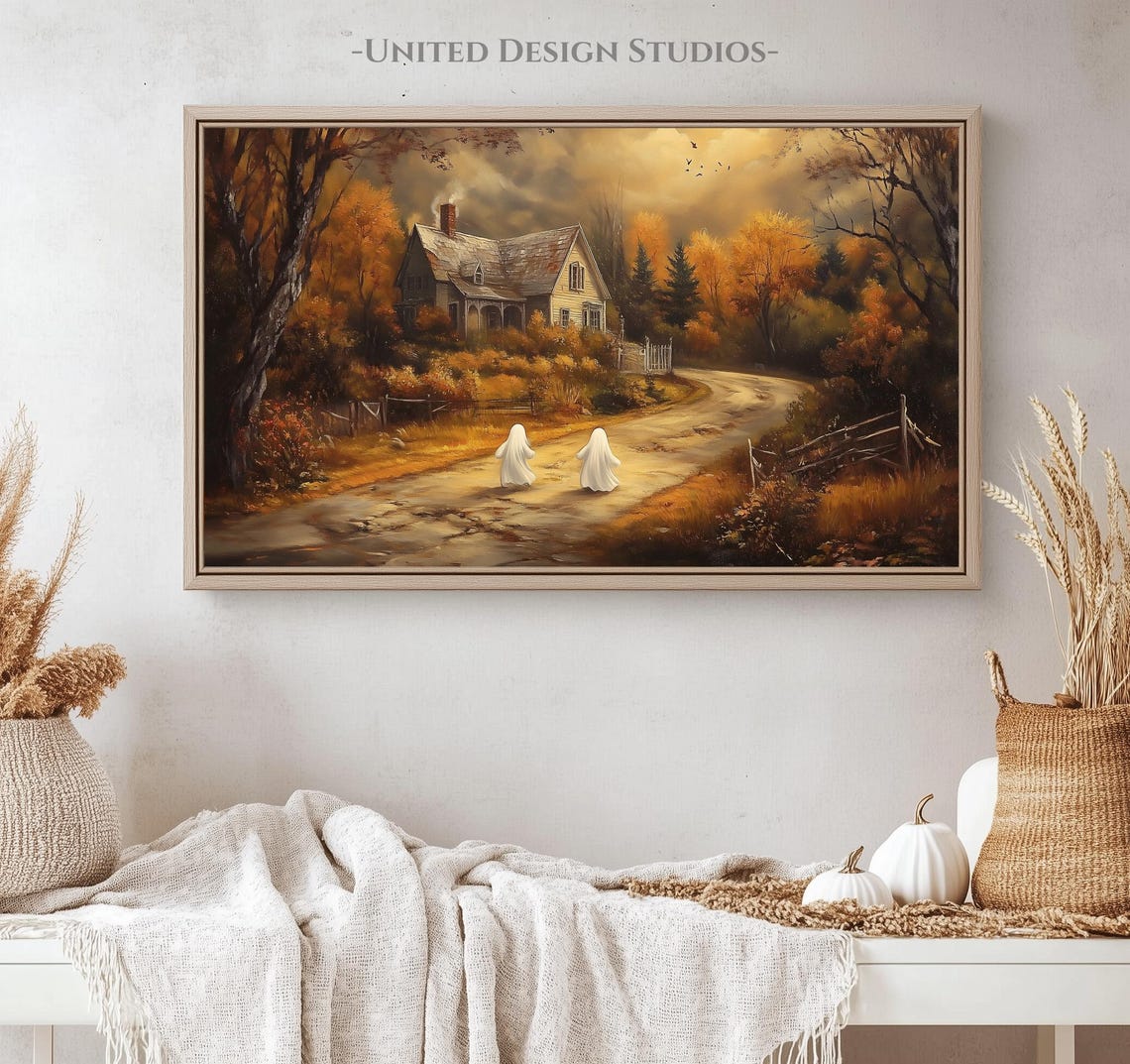 Frame Tv Art Cute Ghosts In Landscape Autumn Halloween Art For Tv Country Rustic Cottage Decor - Image 5