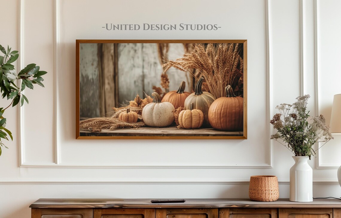Rustic Pumpkins Wheat Stalks Farmhouse Table Warm Autumn Harvest Art Print - Image 3