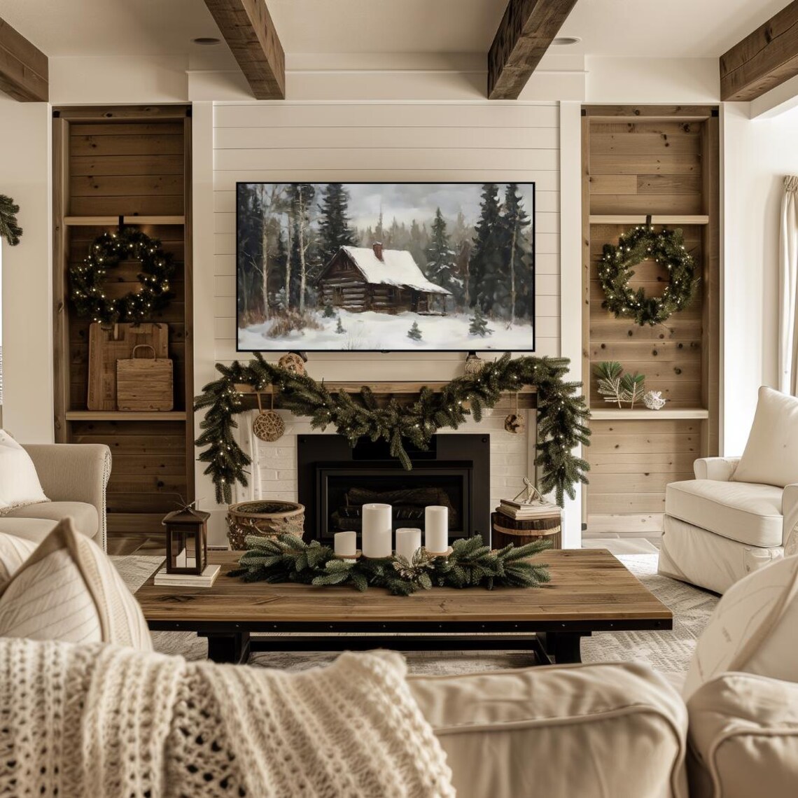 Winter Cabin Rustic Painting, Farmhouse Holiday Art Print - Image 4