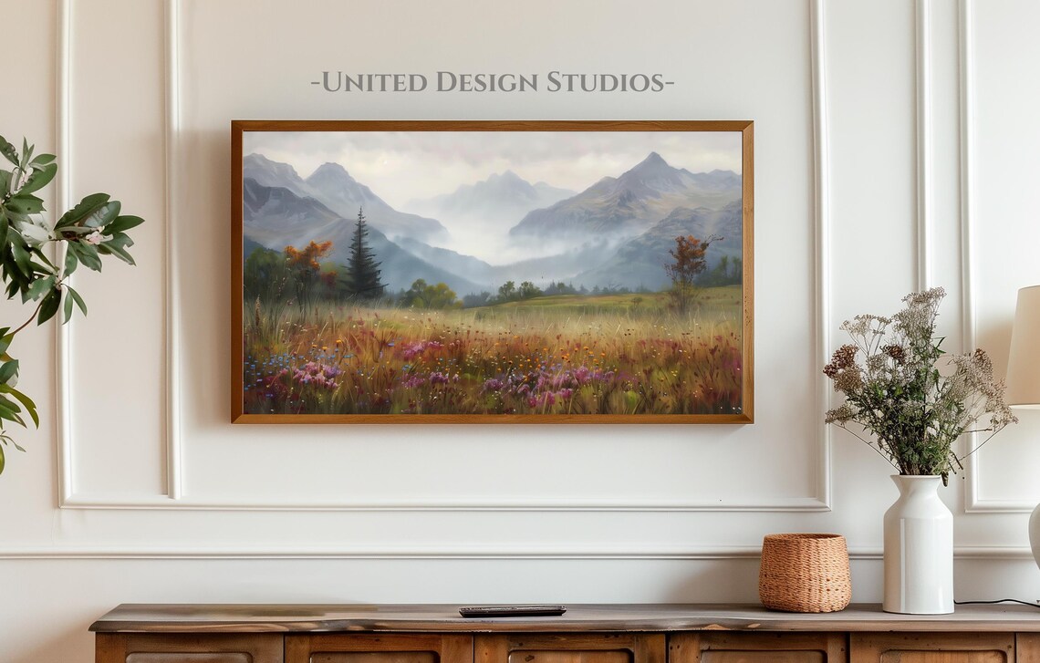 Spring Frame Tv Art Wildflower Mountain Landscape Painting For The Frame Tv Beautiful Oil Painting Tv Art Floral Mountain Art - Image 4